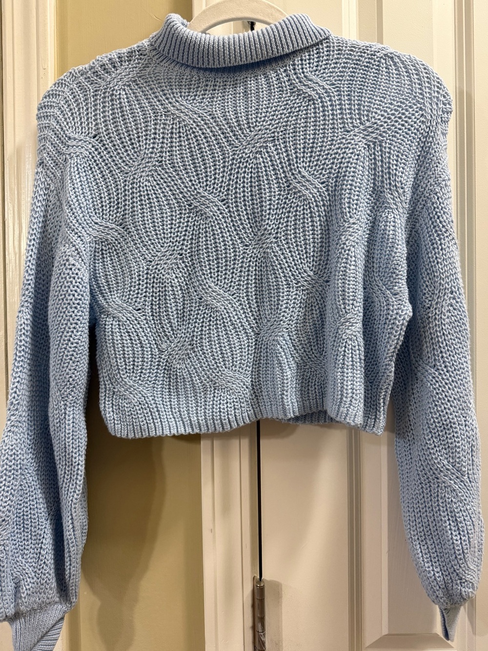 Altar'd State Powder Blue Cropped Cable Knit Sweater